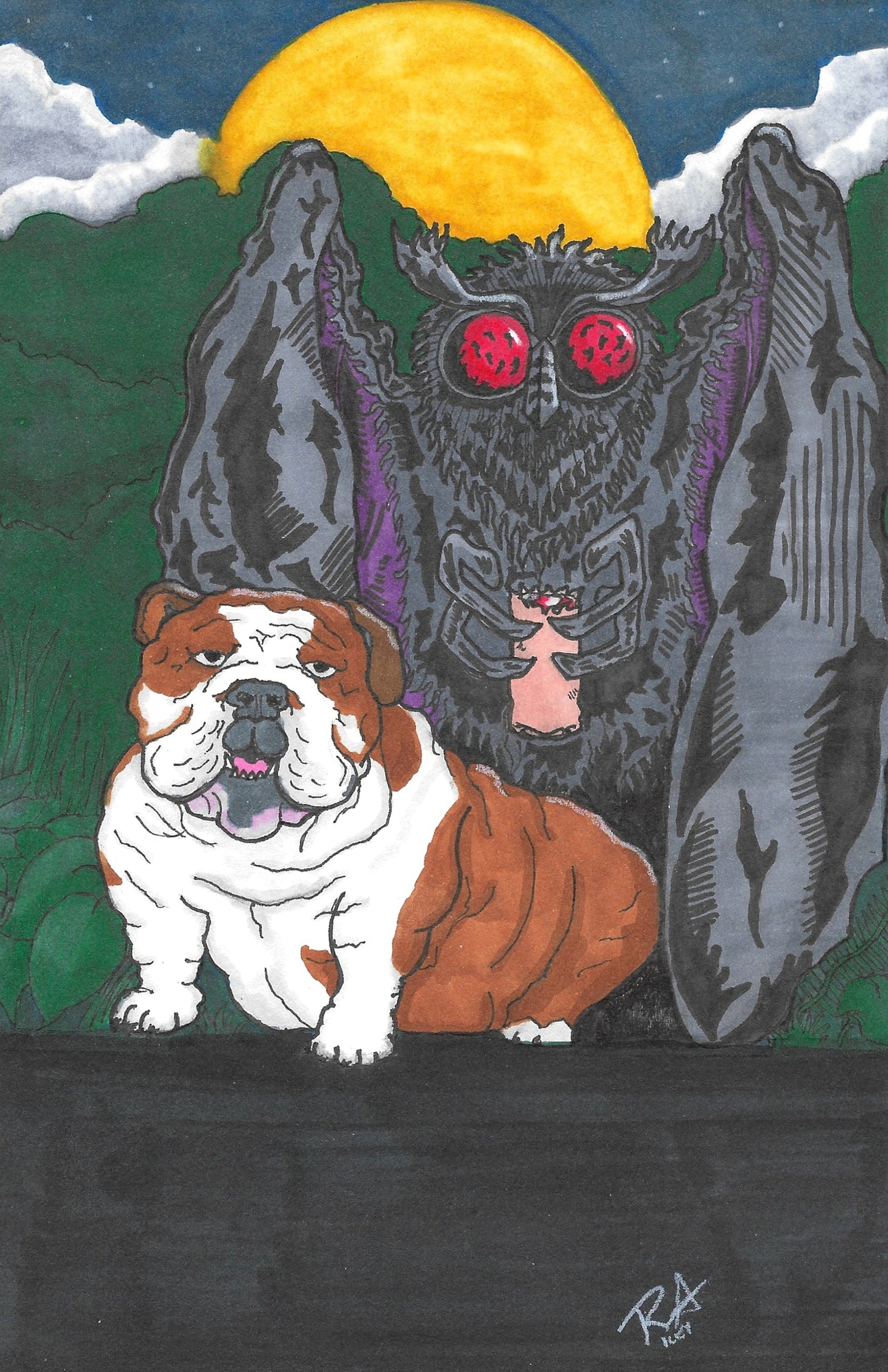 11x17 print Mothman and Baby Dog
