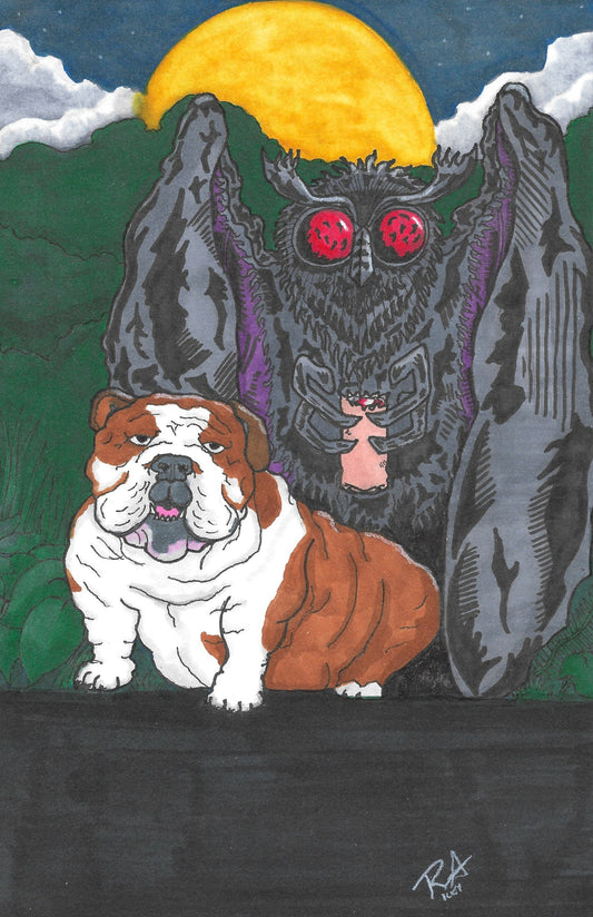 5x7 print Mothman and Baby Dog