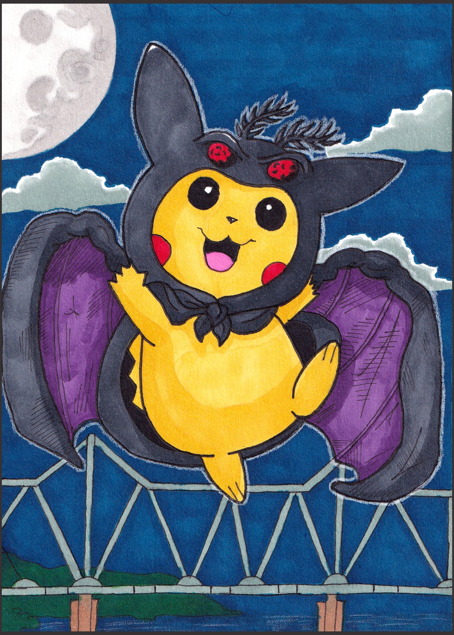 5x7 Mothman poncho Pikachu fanart