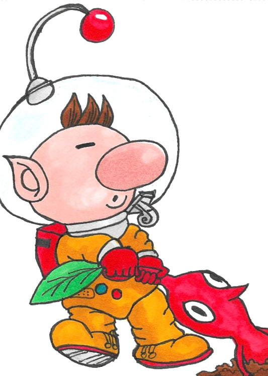 5x7 print Olimar and Red Pikmin